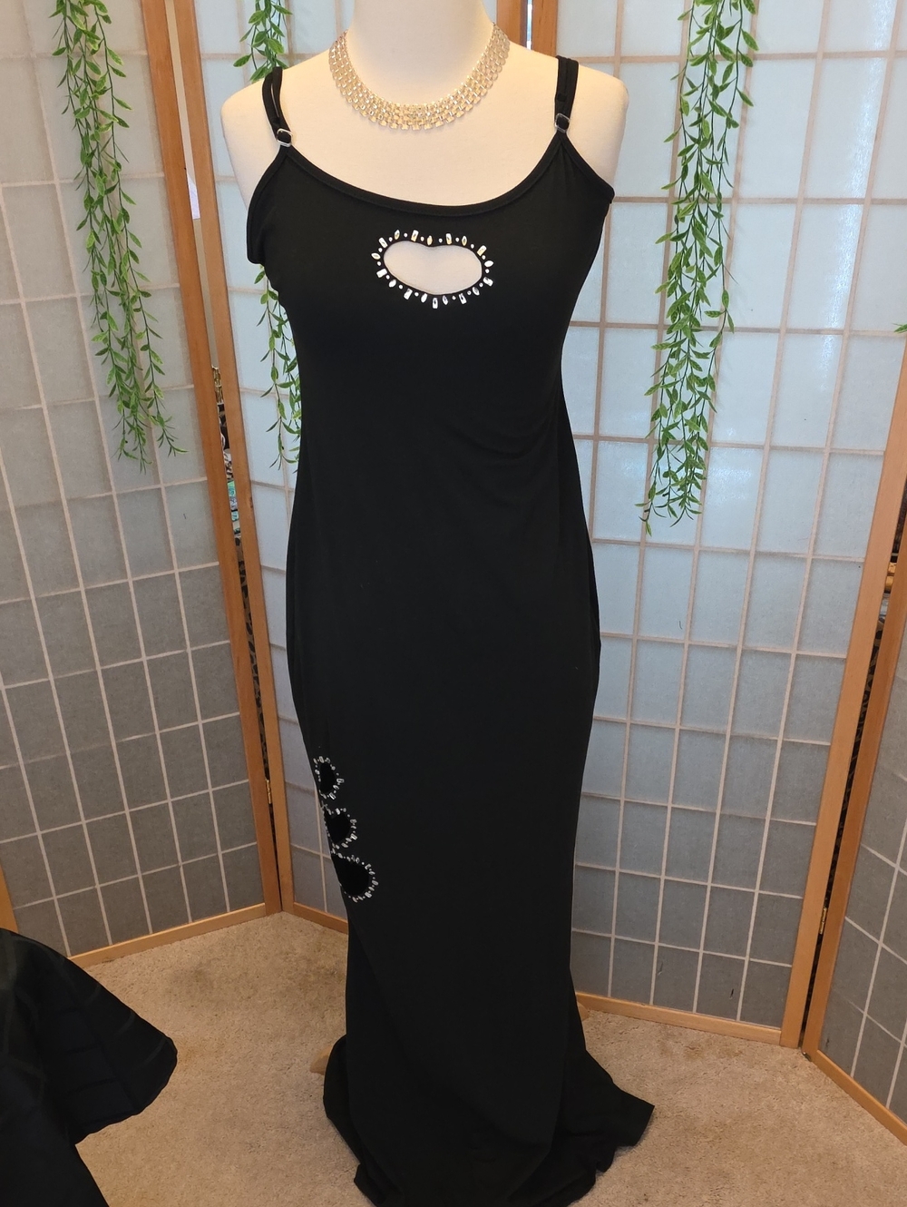Black Rhinestone-Trim Cutout Maxi Dress